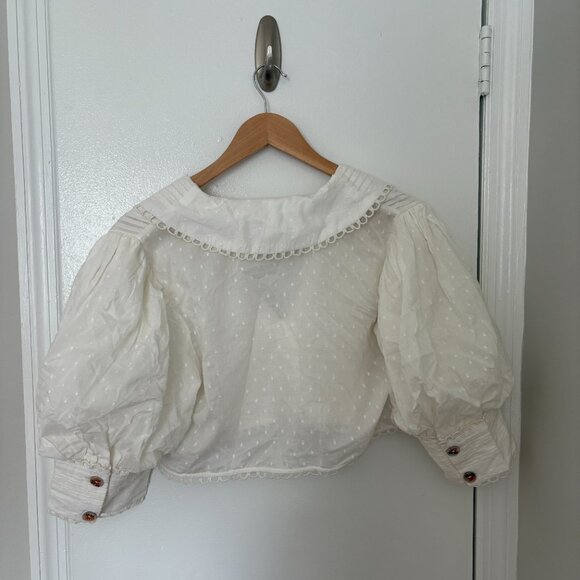 FarmRio Cropped Top with Button Detail, White - Picture 2 of 2